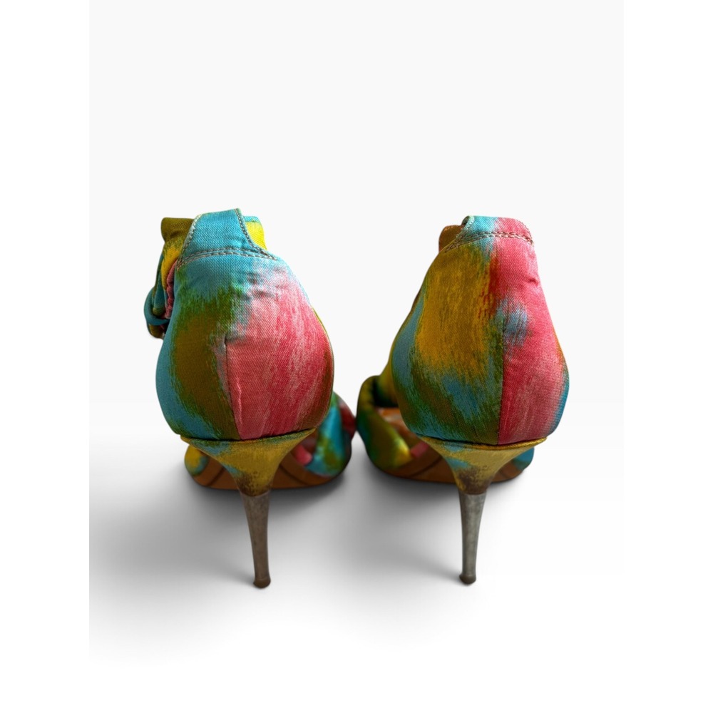 Dries Van Noten Sandals 39 8.5 Knotted Ikat Silk Stiletto Heels Vintage Y2K - Picture 3 of 8